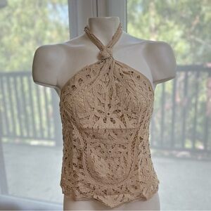 Ralph Lauren Beige Asymmetrical Cropped Halter Top